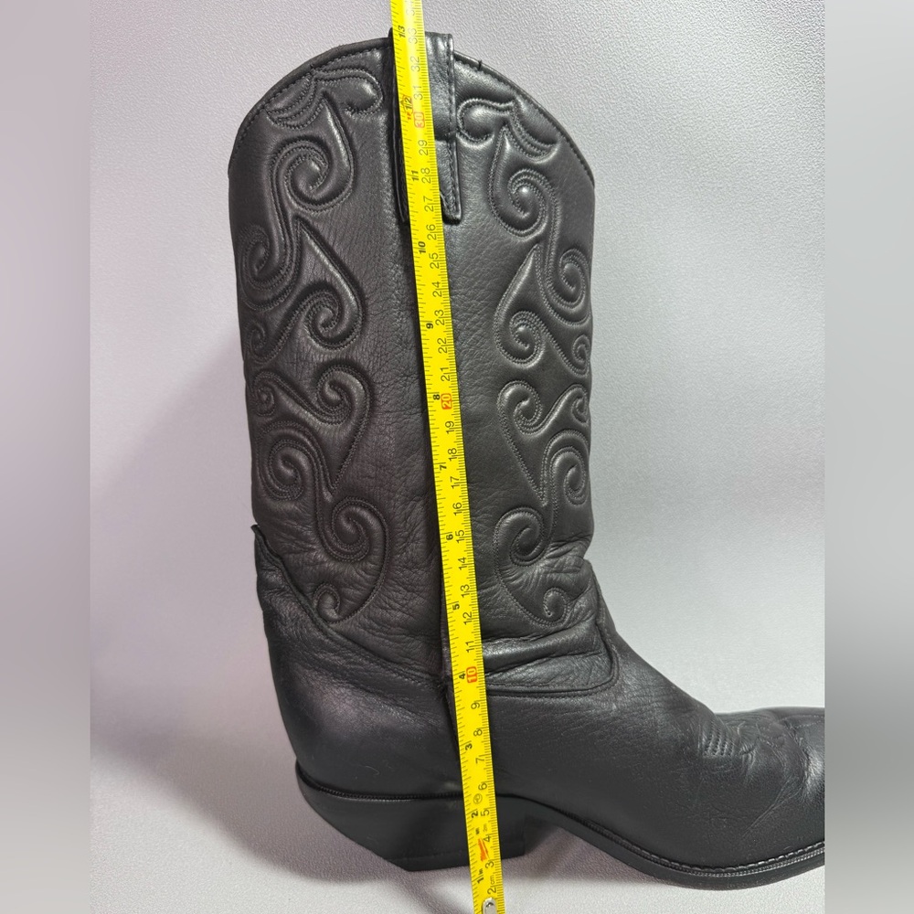 Vintage Zodiac Black Leather Heeled Cowgirl Boots - Picture 12 of 14